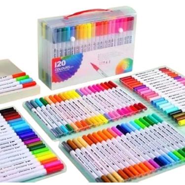 Imagem de Kit 60/80/100/120 Cores Caneta 2 em 1 Brush Lettering e Ponta Fina Dual Pen Canetinha Colorir Desenho Moby (48)