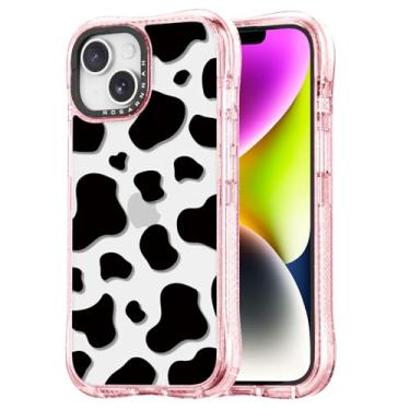 Imagem de Rosarnnah Capa para iPhone 14 fofa - Capa de telefone à prova de choque com proteção contra quedas de grau militar de 6 m - Design engraçado com estampa de vaca leiteira (6,5 cm) rosa brilhante