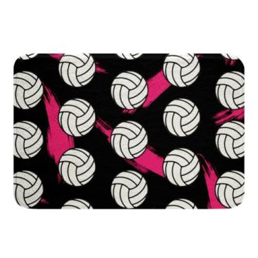Imagem de Feelyou Tapetes de banheiro de vôlei 51 x 81 cm, jogos de vôlei, meninos, meninas, preto, branco, rosa, simples, moderno, geométrico, padrão de bola, tapetes de banho para chuveiro, banheira, tema