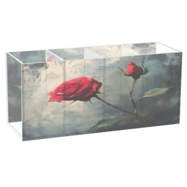 Imagem de Burbuja Porta-canetas de acrílico rosa retrô Valentine, 4 compartimentos, suporte de lápis transparente para pincéis de maquiagem, acessórios de mesa de escritório em casa