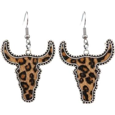 Imagem de Brincos de caubói de vaqueira ocidental chapéu fofo botas de cacto cabeça de vaca lágrima brincos pendentes de madeira para mulheres meninas vintage feito à mão boho animal estampa de vaca brincos de