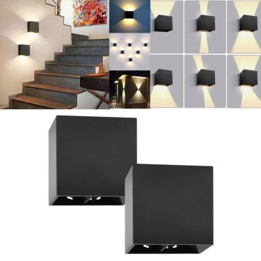 Imagem de 2 Luminárias Balizadores Arandelas Quadrada Pretas 4W Branco