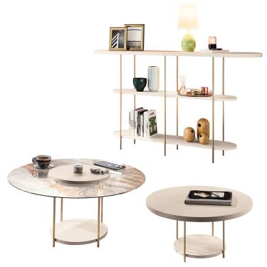 Imagem de Conjunto Decorativo Aparador e 2 Mesas de Centro Walker Tampo MDF/Vidro Off White G26 - Gran Belo