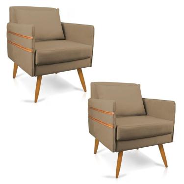Imagem de Kit 02 Poltronas Mari Suede Marrom Rato Pés Palito Castanho
