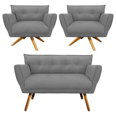 Imagem de Kit 01 Namoradeira e 02 Poltronas Giratória Anitta Suede