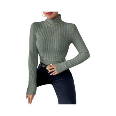 Imagem de Camiseta Feminina De Manga Longa Com Gola Alta E Ajuste Slim, Textura 