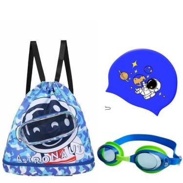 Imagem de Kit Natação Óculos Bolsa e Touca Impermeável Piscina Praia Infantil Ad