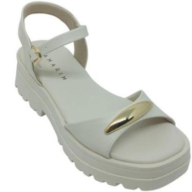 Imagem de Sandália Ramarim Feminina com Enfeite Dourado e Plataforma 5cm-Feminino