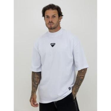 Imagem de Camiseta Oversized Gola Alta Borracha Triangulo Black White Streetwear Confortavel Masculina Branco-Masculino