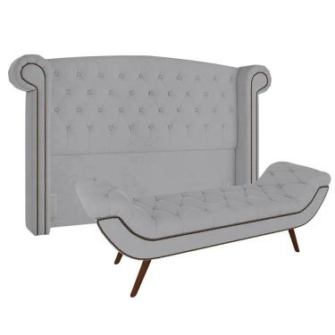 Imagem de Cabeceira Cama Box Casal 140cm Provença com Calçadeira Vêneto Z37 Veludo Cinza - Mpozenato