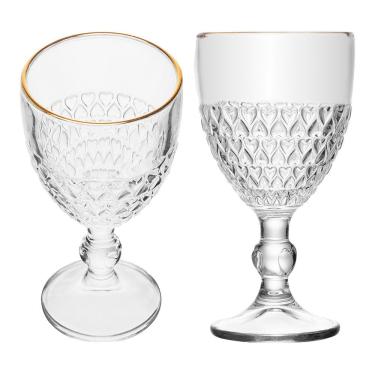 Imagem de Jogo 2 Taça Com Borda Dourada Coração Vidro Cor Transparente Fio De Ouro Para água 320ml Lyor