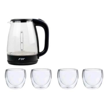 Imagem de Jarra de Vidro Elétrica 1,8L + Copo Vidro Duplo 140ml 4p