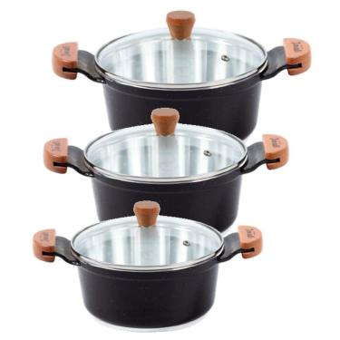 Imagem de Jogo Panelas Preto Liso Alumínio Usinado Javali AM 26 a 30