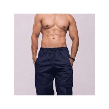 Imagem de Calça Masculina Cargo em Brim Confortável Cós Elástico e Bolsos Latera