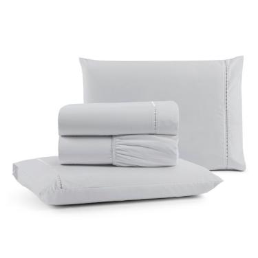 Imagem de Jogo De Lençol Queen Premium Soft 600 Fios Micropercal Cinza Ponto Palito Toque Macio 4 Peças