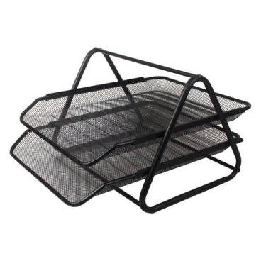 Imagem de Organizador De Documentos Tela Metálica 2 Andares Preto Mesa - Fratell