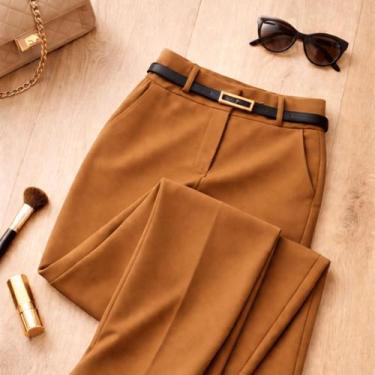 Imagem de Calça Pantalona Feminina Modelo Social Alfaiataria Cintura Alta com Ci