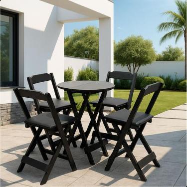 Imagem de Conjunto de Mesa Dobrável Bistrô C/ 4 Cadeiras Estofadas Preto Bar Áre