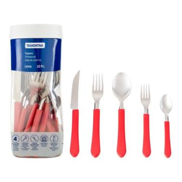 Imagem de Talher Faqueiro Leme 20PC INOX Vermel - Tramontina, Vermelho, 20 peças