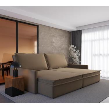 Imagem de Sofá-cama Retrátil 4 Lugares Sem Caixa Suede 2,10m Argélia - CIALAR MÓ