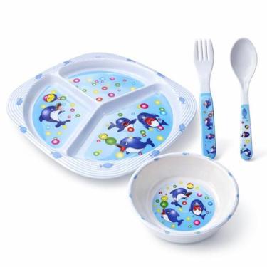 Imagem de Kit Prato Infantil Utensílios de Bebe Prato Com Divisória Introdução A