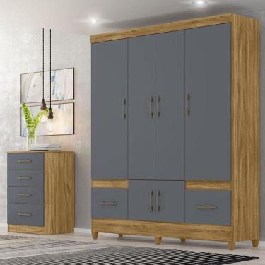 Imagem de Guarda Roupa Casal Ambiente MS912 e Cômoda MS913 Freijó Cinza – Moval