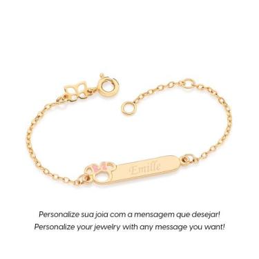 Imagem de Pulseira Minnie Baby Personalizável Rosa 552162 Rommanel Cor:Dourado, 