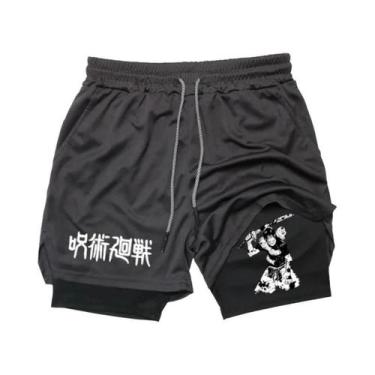 Imagem de Shorts De Corrida Masculinos 2 Em 1 Em Malha Com Estampa De Anime, Cal