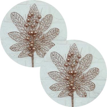 Imagem de Flor para Decoração de Natal Flores Decoração Natal para Árvore, Portas e Paredes com Glitter Rose Gold Kit 10 Peças