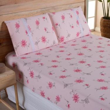 Imagem de Lençol Queen Estampado Com Elástico Malha 100% Algodão Macio Cor:Flora