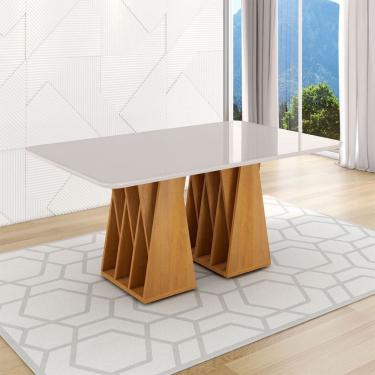 Imagem de Mesa de Madeira Orquestra 160 Cm com Vidro Naturallle/Off White - Móveis Bechara