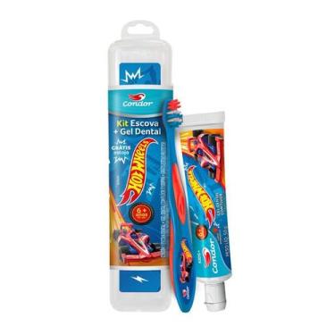 Imagem de Kit Infantil Creme Dental CONDOR Hot Wheels Morango Anti-cárie 50g