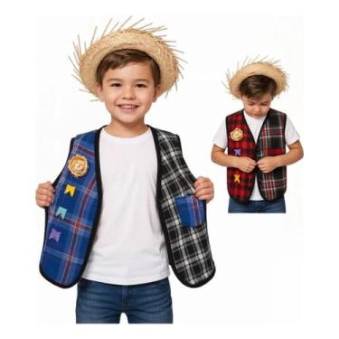 Imagem de Festa Junina Colete Infantil Caipira Menino Com Chapéu Palha - Danns D