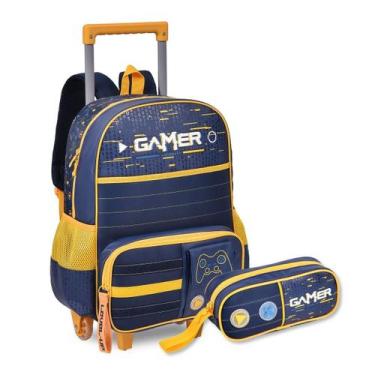 Imagem de Mochila Rodinhas Video Game com Estojo Duplo Infantil Gamer - CLIO, Az