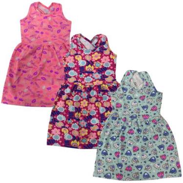 Imagem de Kit 3 Vestido Infantil Roupa Menina Verão Estampado Sortidos - Nininho