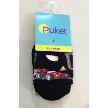 Imagem de Meia Infantil Puket Sapatilha Atoalhada Elástico Confortável Preto Car