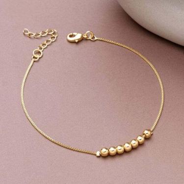 Imagem de Pulseira Feminina Corrente Veneziana Mini Esferas Banhada a Ouro 18K -