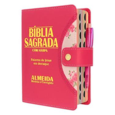 Imagem de Bíblia Sagrada - Média Botão Pínk  ARC - João Ferreira de Almeida com 