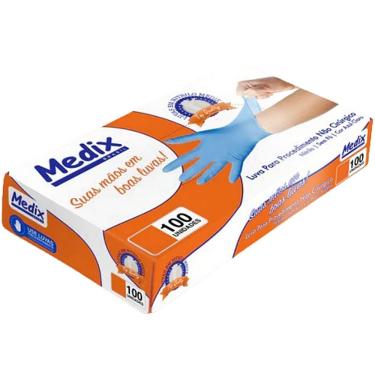 Imagem de Luva Nitrílica Descartável Medix Azul sem Pó para Procedimentos Tamanho P Caixa com 100...