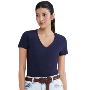 Imagem de Blusa hering slim manga curta feminino ref: her02tq, Azul marinho, M