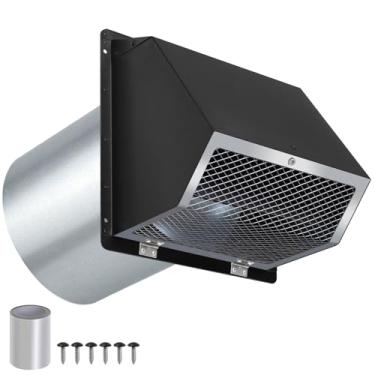 Imagem de Exaustor de ventilação de parede de 20,32 cm Capa de ventilação exterior com capuz ventilação de parede com tela e amortecedor, tampa de ventilação de exaustão de parede exterior para casa cozinha