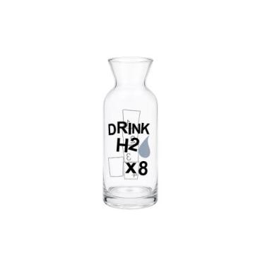 Imagem de Jarra Para Agua 1,260ml Vidro Litografado 25cm Frases:Drink H2O - Mypa