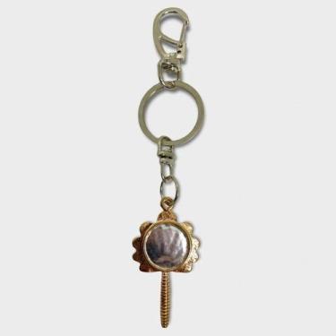 Imagem de Chaveiro Abebê Oxum Luxo Espelho Dourado Metal 14 Cm - Filho da Lua