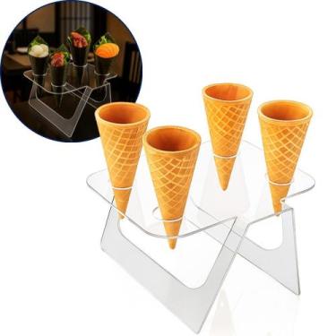 Imagem de Expositor Temaki Duplo Sorvete Suporte Acrílico Cristal 4 Cones Snacks