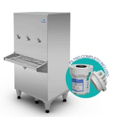 Imagem de Bebedouro Frisbel 100 Litros Coluna Inox 3 Torneiras Gelada Acompanha 