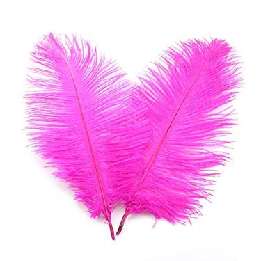 Imagem de 20 Pçs Penas de avestruz douradas de luxo natural 25-30 cm para centros de mesa de festa de casamento. Arranjo de flores e decoração de casa. (Rosa vermelho)