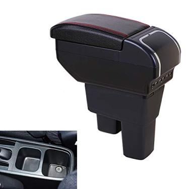 Imagem de QAWSED Apoio de braço rotativo de camada dupla, para Honda Fit Jazz 2008-2013 Caixa de armazenamento de console central de couro PU com suporte para copo cinzeiro