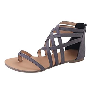 Imagem de Chinelos para mulheres confortáveis flor clipe dedo do pé verão sandálias de praia moda feminina boêmia plataforma vestido sapatos a1, Cinza, 6.5