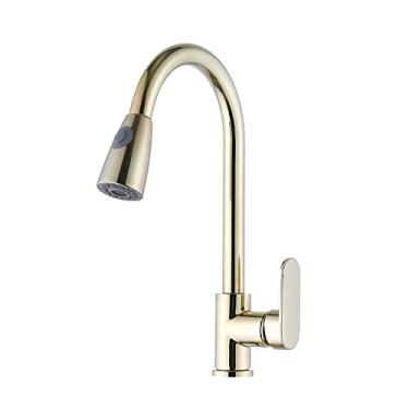 Imagem de Torneiras de cozinha córrego de latão de alça única torneira de pia de cozinha rotação dourado cromo preto misturador guindaste, dourado escovado, china