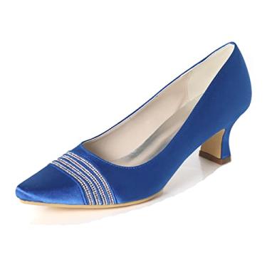 Imagem de Sapatos de casamento nupcial feminino stiletto cetim marfim sapato aberto salto alto sapatos com strass 35-42,Blue,3 UK/36 EU